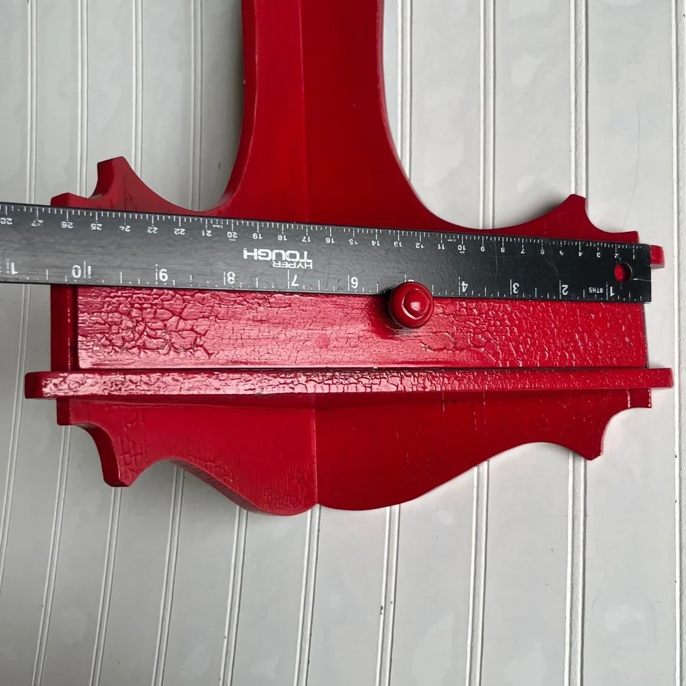 Vintage Red Crackle Wood Corner Shelf with Drawer Wall Hanging Scalloped